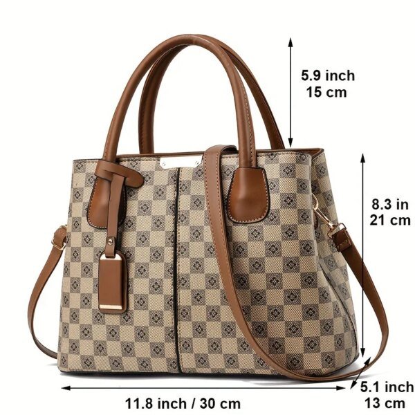 Elegant Flower Plaid Satchel Handbag - Image 6