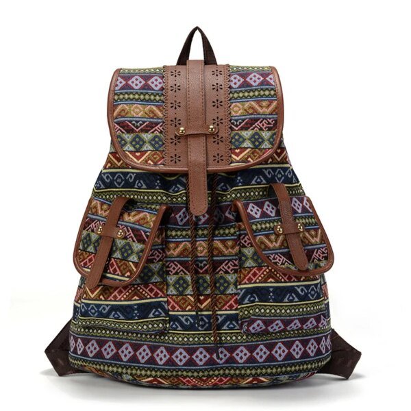 Women's Foral Printed Canvas Backpack - Image 6