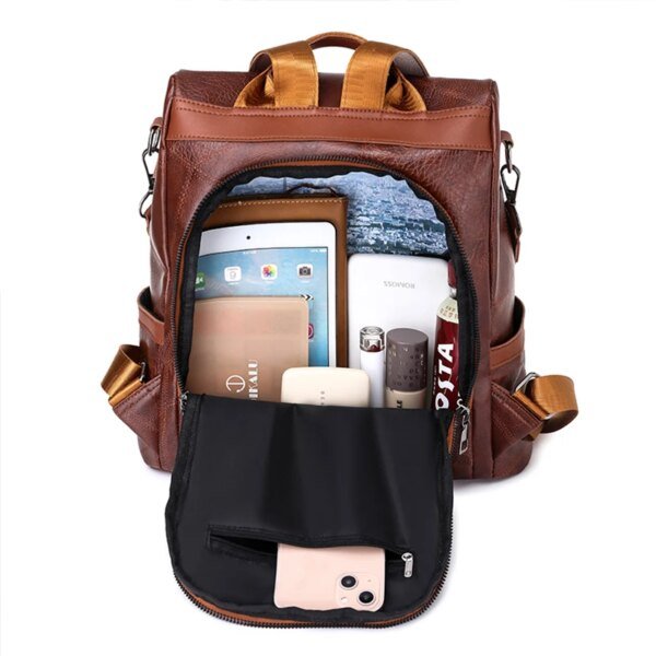 Womens Soft Leather Backpack Fashion Large Capacity Anti Theft - Image 7