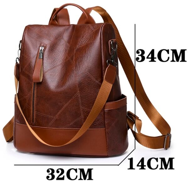 Womens Soft Leather Backpack Fashion Large Capacity Anti Theft - Image 3