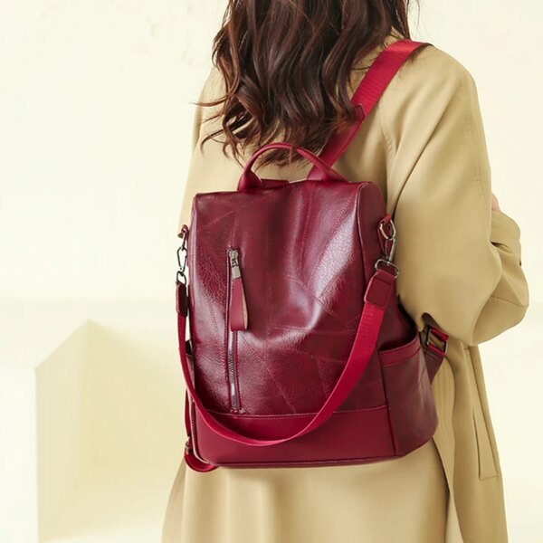 Womens Soft Leather Backpack Fashion Large Capacity Anti Theft - Image 5