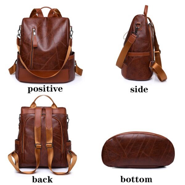 Womens Soft Leather Backpack Fashion Large Capacity Anti Theft - Image 4