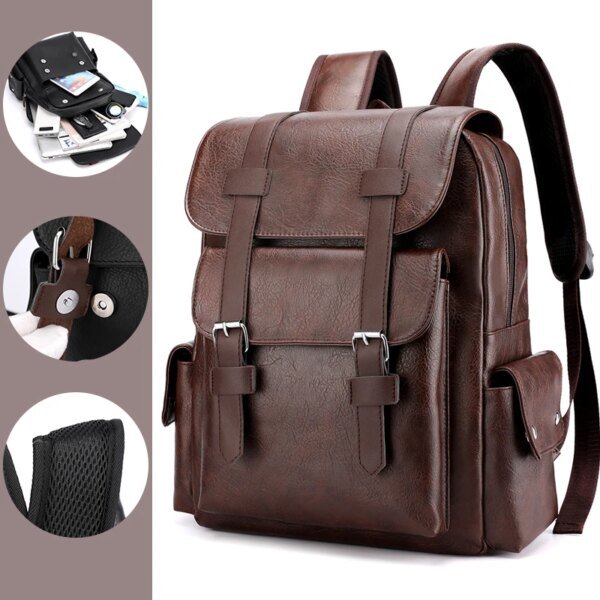 Men's PU Leather Laptop Backpack - Image 2