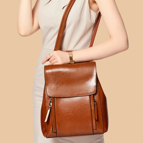 Women's Genuine Leather Crossbody Messenger Backpack - Image 5