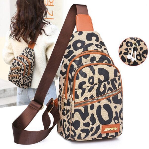 Leopard Print Crossbody Sling Bag with Headphone Jack