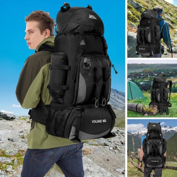 Men 90L Waterproof Hiking Large Capacity Trekking Camping Rucksack - Image 2