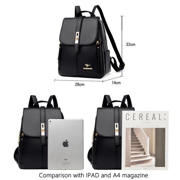 Black Vintage Leather Backpack for Women & Girls - Image 2