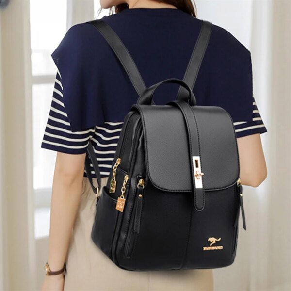 Black Vintage Leather Backpack for Women & Girls - Image 4