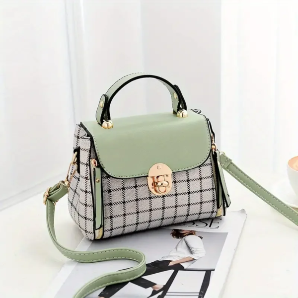 Women's Plaid PU Leather Crossbody Buckle Flap Purse - Image 3