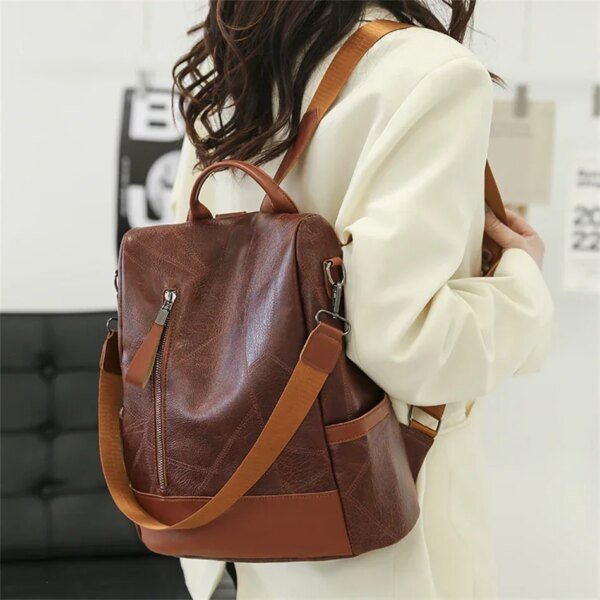 Women's Vintage Leather Backpack College Travel School Bag - Image 2