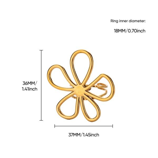 Minimalist Flower Ring Hollow Floral Stainless Steel Jewelry For Women - Image 6