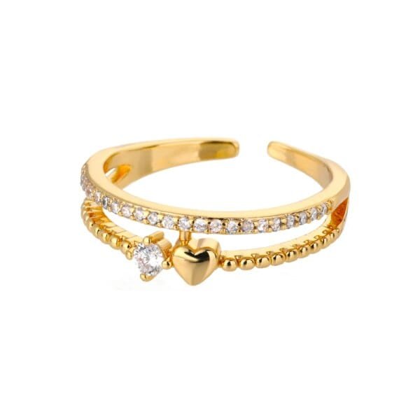 Double Layer Heart Zircon Ring Stainless Steel Crystal Jewelry For Women - Image 6