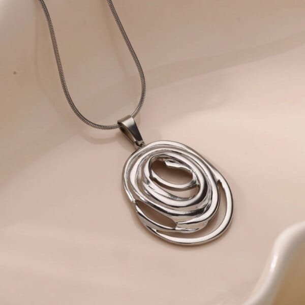 Women Pendant Necklace Gold Round Chain Stainless Steel Jewelry - Image 2