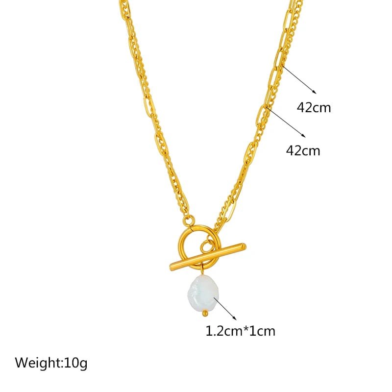 Women Large Pearl Pendant Necklace β 316L Stainless Steel OT Clasp 2-Layer Chain - Image 2