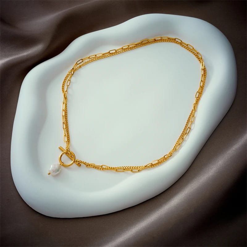 Women Large Pearl Pendant Necklace β 316L Stainless Steel OT Clasp 2-Layer Chain - Image 5