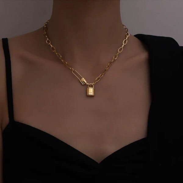Love Lock Pendant Necklace – 316L Stainless Steel Thick Chain Punk Style For Women - Image 5