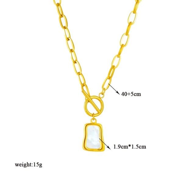 Geometric Pearl Oyster Pendant Necklace – 316L Stainless Steel OT Buckle Chain For Women - Image 2