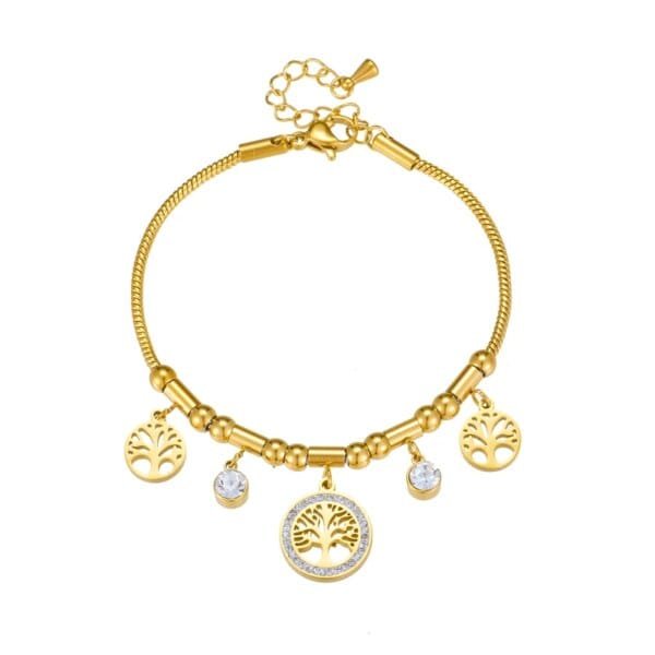 Tree Charm Bracelet – 316L Stainless Steel with White Zircon for Women - Image 6