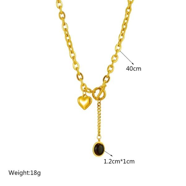 Women Heart Black Stone 316L Stainless Steel Pendant Necklace - Image 2