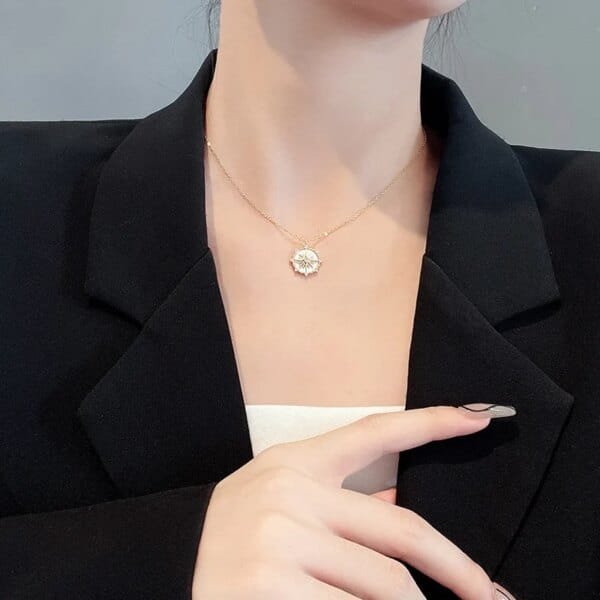 Geometric Zircon & Shell Flower Necklace Stainless Steel Hong Kong Style Jewelry - Image 2