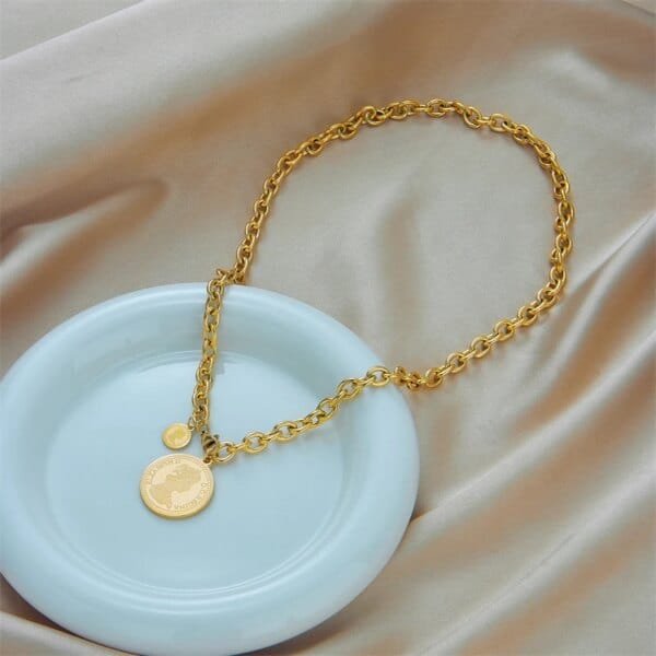 Women Gold Stainless Steel Portrait Coin Necklace -316L-Jewelry - Image 3
