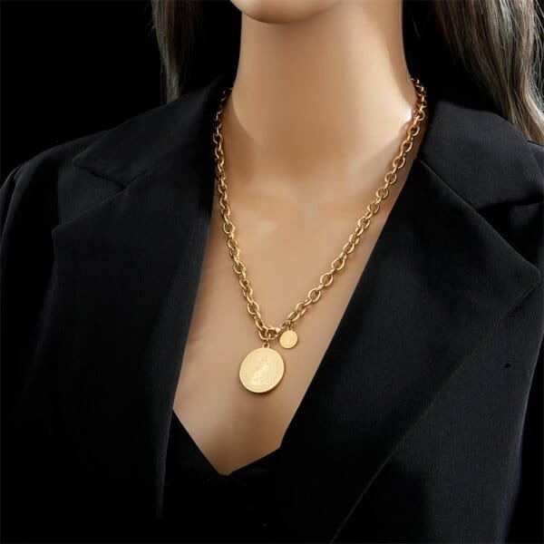 Women Gold Stainless Steel Portrait Coin Necklace -316L-Jewelry - Image 4