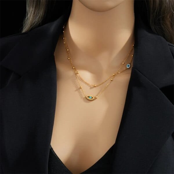2-in-1 Eye Pendant Necklace – 316L Stainless Steel Multilayer Clavicle Chain For Women - Image 5