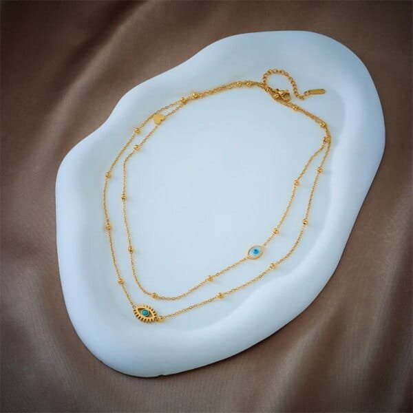 2-in-1 Eye Pendant Necklace – 316L Stainless Steel Multilayer Clavicle Chain For Women - Image 4