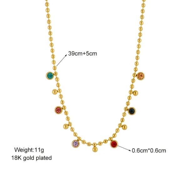 Women Multicolor Crystal 316L Stainless Steel Necklace Ball Chain Jewelry - Image 6