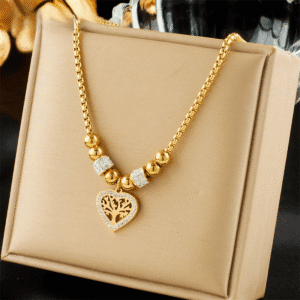 Heart Tree Pendant Necklace – 316L Stainless Steel Beaded Choker For Women