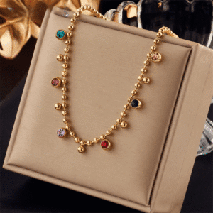 Women Multicolor Crystal 316L Stainless Steel Necklace Ball Chain Jewelry