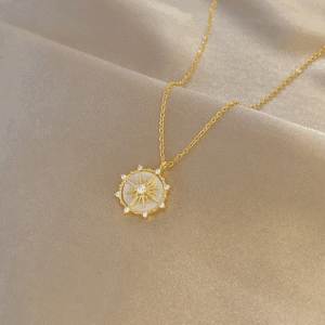 Geometric Zircon & Shell Flower Necklace Stainless Steel Hong Kong Style Jewelry