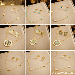 Tree of Life Jewelry Set – 316L Stainless Steel Turquoise Necklace & Earrings For Women