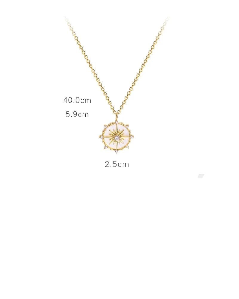DIEYURO Stainless Steel Fashion Personality Geometric Zircon Necklace Shell Flower Pendant Hong Kong Style Clavicle Chain Gift