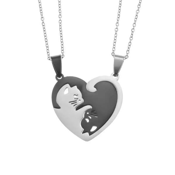 Hot Hugging Cat Couple Necklace Stainless Steel BFF Pendant Jewelry - Image 3