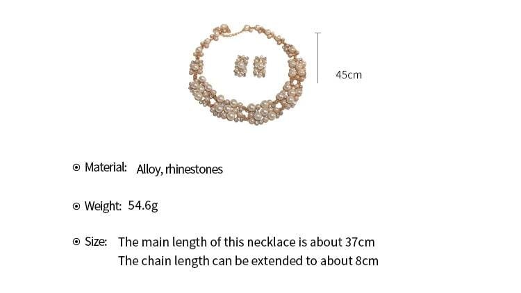 3-Piece Rhinestone & Pearl Jewelry Set – Vintage Rectangular Earrings and Choker Necklace