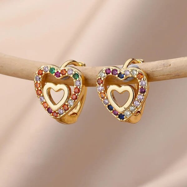 Hollow Zircon Heart Earrings for Women Gold Stainless Steel Wedding Jewelry Gift - Image 2