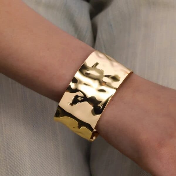 Exquisite Classic Bump Pattern Cuff Bracelet Gold Stainless Steel Open Bangle For Women Gift - Image 2