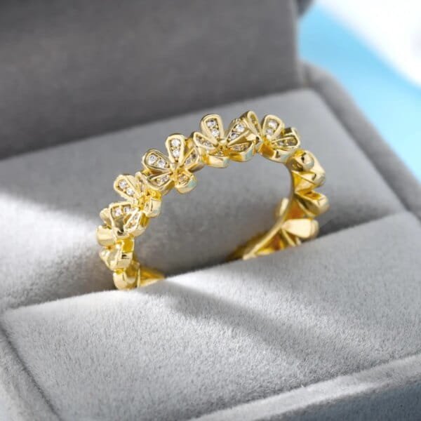 Flower Open Ring for Women Stainless Steel Cubic Zircon Adjustable Ring Jewelry Gift for Girls - Image 4