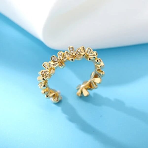 Flower Open Ring for Women Stainless Steel Cubic Zircon Adjustable Ring Jewelry Gift for Girls - Image 5