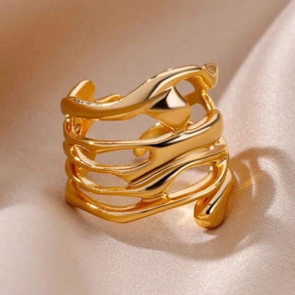 Gold Hollow Wide Rings for Women Stainless Steel  Party Jewelry Gift - Image 4