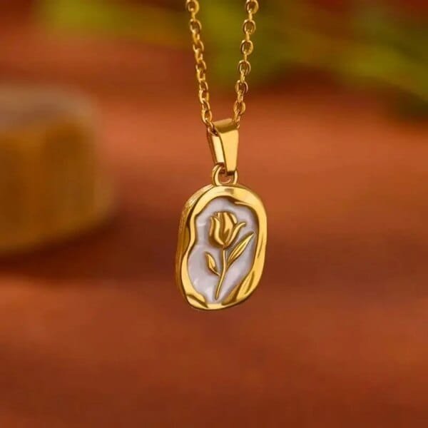 Gold Tulip Rose Flower Necklace for Women Stainless Steel Pendant Chain Wedding Birthday Jewelry Gift - Image 2