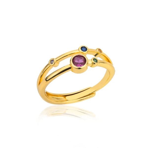 Colorful Zircon Round Stone Rings For Women Gold Stainless Steel Wedding Aesthetic Jewelry Gift - Image 5