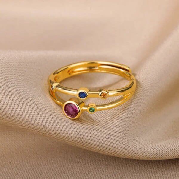 Colorful Zircon Round Stone Rings For Women Gold Stainless Steel Wedding Aesthetic Jewelry Gift - Image 2