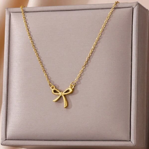 Gold Bowknot Necklace For Women Stainless Steel Aesthetic Choker Jewelry - Image 2