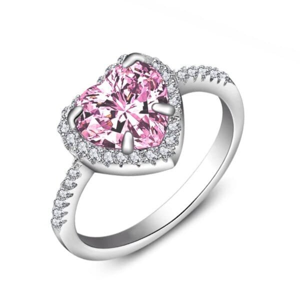 Classic Silver Heart Engagement Ring – White & Red CZ Wedding Jewelry - Image 3