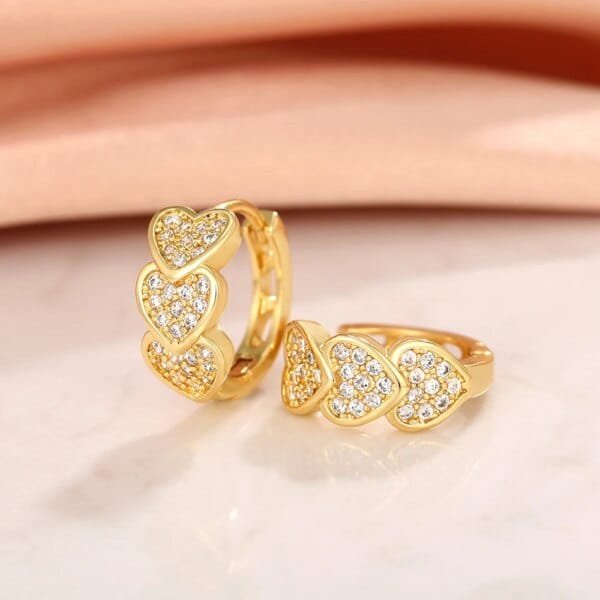 Gold Heart Hoop Earrings – Full Paved Dazzling CZ Bridal Wedding Jewelry - Image 3