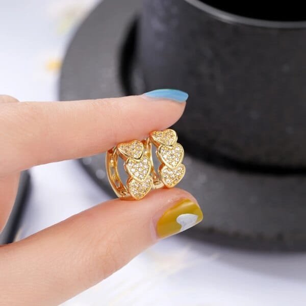 Gold Heart Hoop Earrings – Full Paved Dazzling CZ Bridal Wedding Jewelry - Image 5
