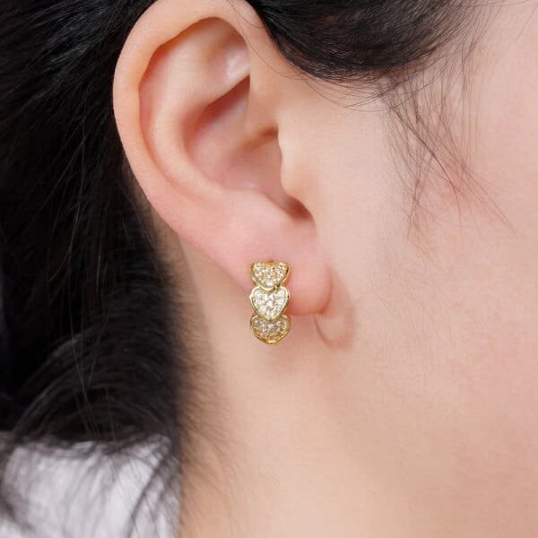 Gold Heart Hoop Earrings – Full Paved Dazzling CZ Bridal Wedding Jewelry - Image 6