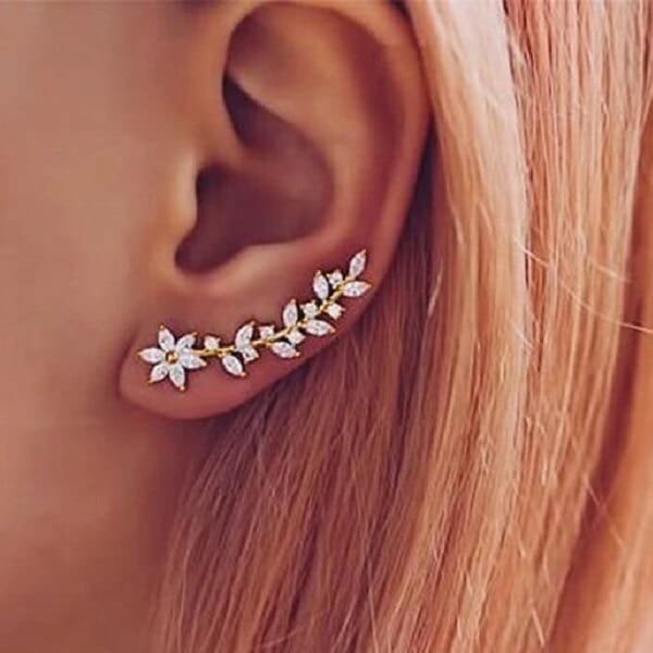 Flower Climber Stud Earrings for Women Aesthetic CZ Ear Accessories Fashion Jewelry - Image 2